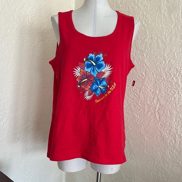 Vintage Deadstock 1990s Red White Blue Summer in USA Patriotic Tank Top KMart - Picture 1 of 11